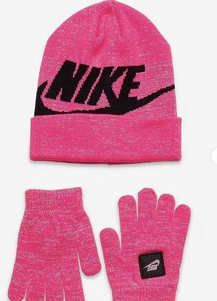 Дитячий зимовий комплект nike little kids' futura beanie & gloves set у яскраво-рожевому кольорі (hyper pink)