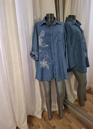 Джинсовая с растительным принтом рубашка 👕 большого размера италия