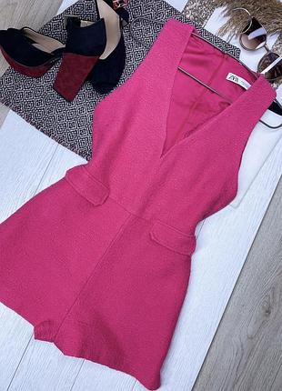 Твідовий комбінезон zara xs короткий комбінезон з шортами рожевий комбінезон з вирізом зара