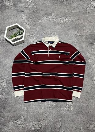 Поло polo ralph lauren оригінал довгий рукав бордове регбі ральф лорен в смужку лонгслів