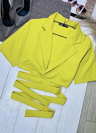 Піджак zara l короткий піджак топ з завʼязками жовтий піджак вкорочений зара
