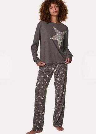 Жіноча піжама (лонгслів+штани) marks & spencer з зірками р. m