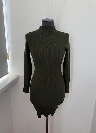 Сукня в рубчик missguided хакі зелена міді гольф облягаюча розмір s / 36