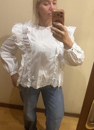 Білосніжна блуза zara з воланами xl