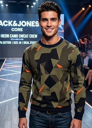 Джемпер мужской jack &amp; jones, оливковый камуфляж, размер m, 100% хлопок