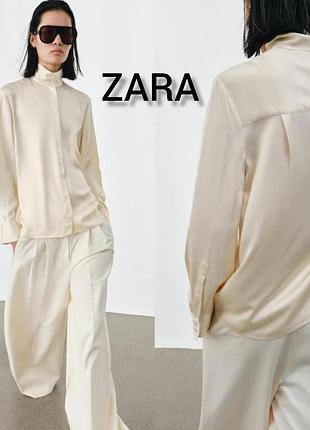 Блуза атласная zara s, m с воротником стойка