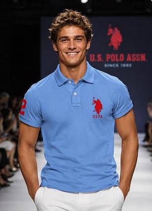 Футболка-поло чоловіча u.s. polo assn. блакитна, розмір m, 100% бавовна