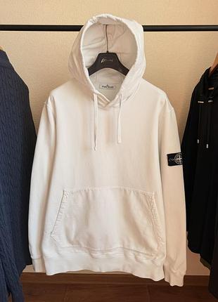 Худи stone island white hoodie + white ghost patch