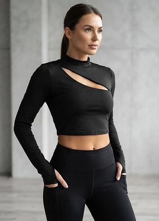 Спортивный кроп-топ / лонгслив hiit с вырезом на груди сексуальный топ