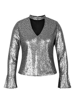 Новая блестящая блузка boohoo пайетки серебряная с чокером