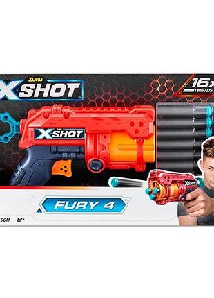 Скорострельный бластер x-shot red excel fury 4 с 16 патронами (36377r)
