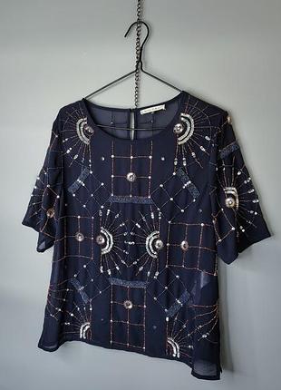 Maison de nimes vintage богемная винтажная нарядная блуза топ y2k retro вышитая бисером геометрия богемный шик аппликация бисер пайетки вышивка винтаж