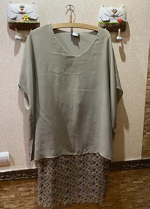 Оливкова комбінована сукня великого розміру m.collection