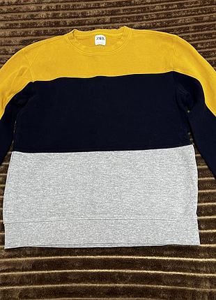 Стильний триколірний світшот zara кофта колор-блок