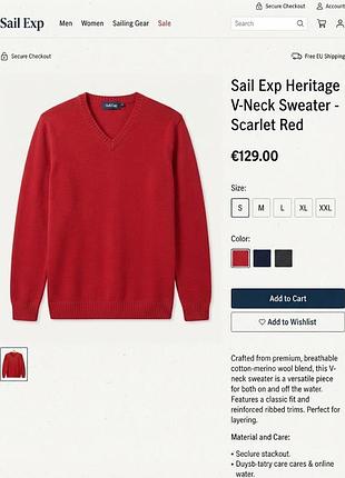 Мужской красный свитер с мериносовой шерстью sail exp., размер 56-58 (xxl)