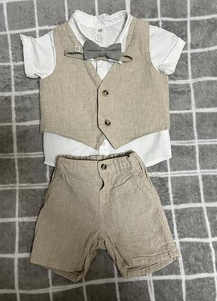 Льняний нарядний костюм від h&m в новому стані , шортики регулюються по талії, на 68 розмір