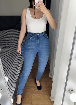 14 розмір ідеальні базові джинси стрейчеві skinny висока посадка тягнуться