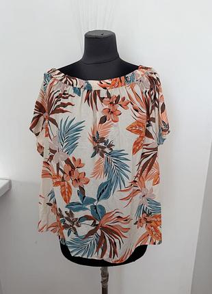 Нова яскрава літня блуза топ бардо з тропічним принтом papaya, розмір 16 (xl-xxl)