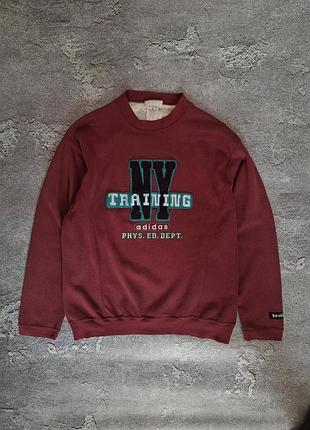 Винтажный свитшот adidas ny training vintage 90s sweatshirt / бордовый свитшот адидас