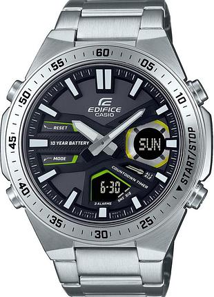 Годинник чоловічий casio edifice efv-c110d-1a3 сталевий корпус водозахист 100 м чорний циферблат, аналогово-цифровий дисплей