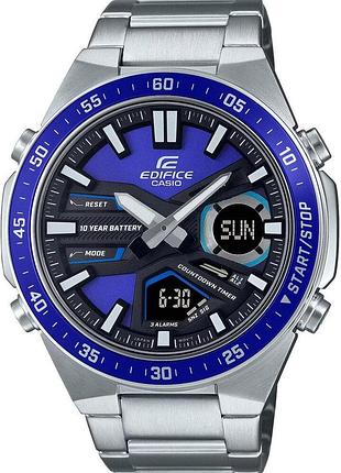 Годинник чоловічий casio edifice efv-c110d-2b сталевий корпус водозахист 100 м чорний циферблат, аналогово-цифровий дисплей