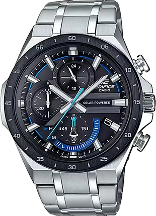 Мужские часы casio edifice eqs-920db-1b на солнечной батарее стальной корпус водозащита 100 м чёрный циферблат