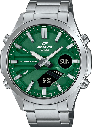 Годинник чоловічий casio edifice efv-c120d-3a сталевий корпус водозахист 100 м зелений циферблат, аналогово-цифровий дисплей