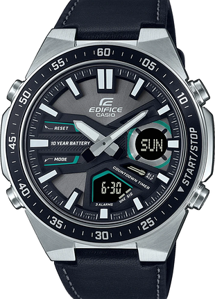 Годинник чоловічий casio edifice efv-c110l-1a сталевий корпус водозахист 100 м чорний циферблат, аналогово-цифровий дисплей