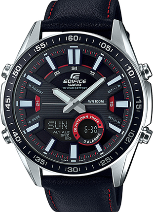 Годинник чоловічий casio edifice efv-c100l-1a сталевий корпус водозахист 100 м чорний циферблат, аналогово-цифровий дисплей