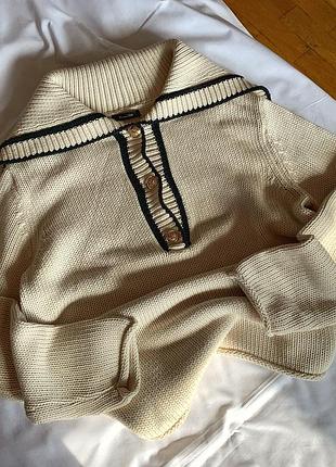 Бавовняний бежевий светр з ґудзиками та коміром massimo dutti