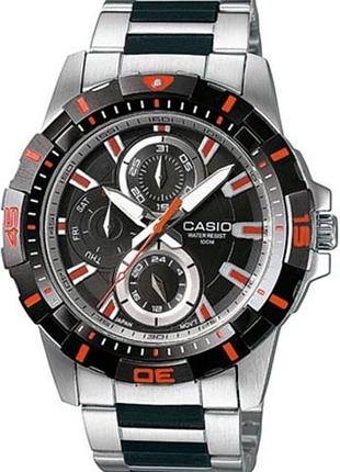 Годинник чоловічий casio timeless collection mtd-1071d-1a2 сталевий корпус водозахист 100 м чорний циферблат