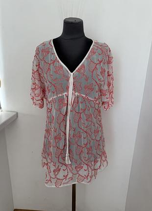 Нова вишита туніка-блуза laura ashley розмір l (uk 14) з бірками пляжна