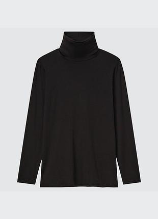 Женская водолазка (лонгслив с высоким воротом) uniqlo heattech в классическом черном цвете