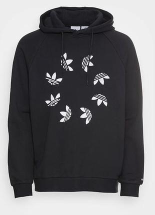 Черное худи adidas originals с логотипом по кругу / оверсайз кофта адидас