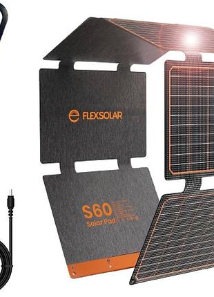 Портативний сонячний зарядний пристрій flexsolar потужністю 60 вт із сонячною панеллю та usb-c, виходи постійного струму usb-a