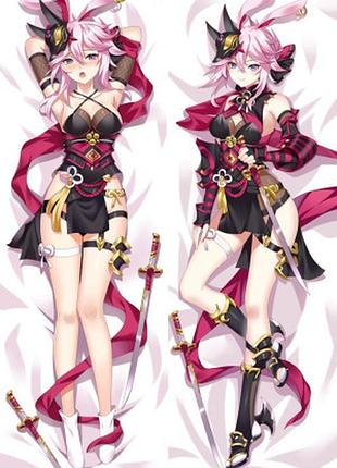 Дакимакура 150х50 см яэ сакура yae sakura колапс хонкай импакт honkai impact 3rd подушка с наволочкой двусторонняя