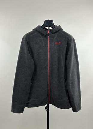 Флісова, трекінгова кофта jack wolfskin outdoor casual full zip jacket сірого кольору з вишитим логотипом розмір - хл