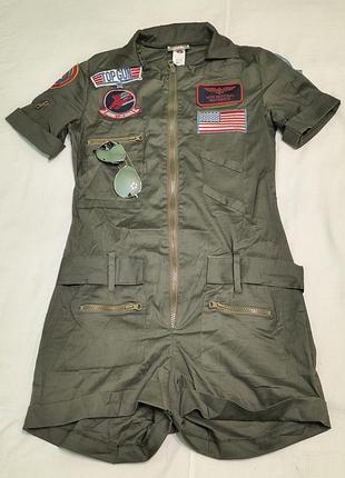 Vintage 2010 -leg avenue top gun women`s flight dress costume - жіночий карнавальний костюм пілота з окулярами -s