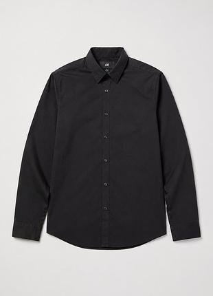 Чорна чоловіча сорочка h&m easy iron (slim fit, розмір m)