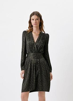 Massimo dutti черное платье мини на запах с золотой вышивкой