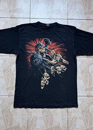 Футболка burning eagle xl skeleton warrior skull graphic t-shirt black gothic rock biker