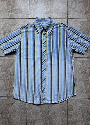 Рубашка hamnett mens medium striped shirt 100% cotton short sleeve button up blue yellow