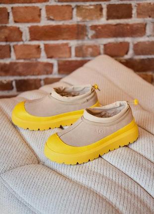 Жіночі уггі сліппер тасман ультра міні прорезинені ugg tasman hybrid weather beige/yellow