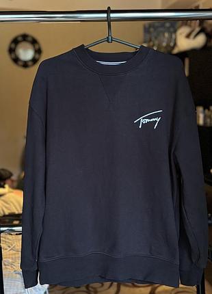 Оригінальний світшот tommy jeans signature logo чорний світшот томмі хілфігер