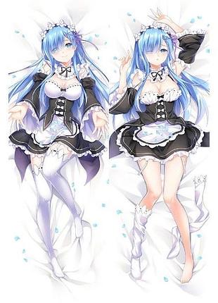 Дакимакура 180х60 см rem ram long hair re zero рем рам длинные волосы заново жизнь с нуля подушка с наволочкой двусторонняя