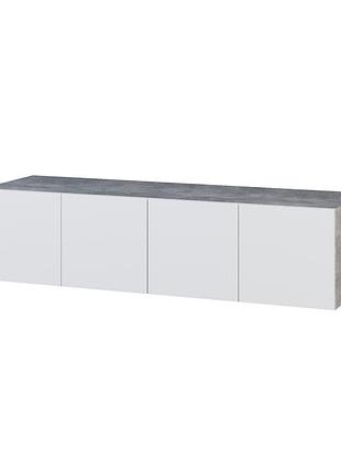 Антресоль надставна на шафу 4-дверна без ручок push to open, лдсп, 160×50×40 см бетон/білий