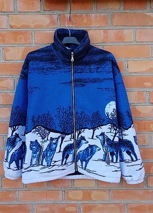 Wolf all over print флисовая куртка кофта винтажная оригинал (m)