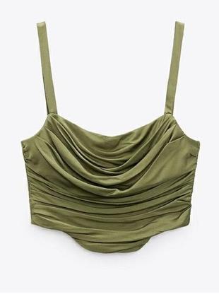 Zara новий корсет топ оливковий сатиновий хакі з драпіруванням