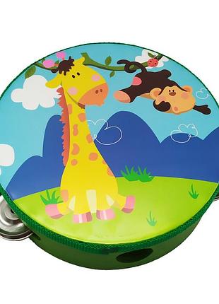 Деревянная игрушка бубен md 0367-19-30 диаметр 15 см жираф и обезьяна