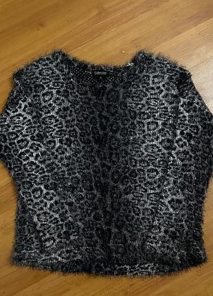 Пухнастий светр «травка» з леопардовим принтом collection by first avenue, розмір s
